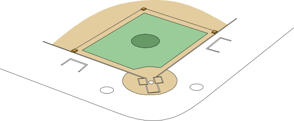 The image shows a black and white diagram of an indoor sports court with various lines indicating boundaries for different activities such as basketball hoops, volleyball netting areas, tennis courts, badminton rackets, ping-pong tables, gymnastics equipment like balance beams or uneven bars.
