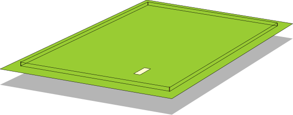 The image shows a simple black and white diagram of an object with multiple parts connected together on what appears to be a gray background.