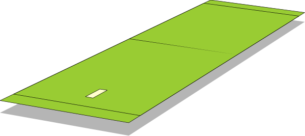 The image shows a green rectangular object with white lines on it against an orange background.