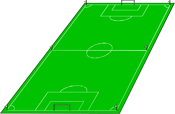 The image shows a black and white diagram of an indoor soccer field with lines indicating goals at each end.