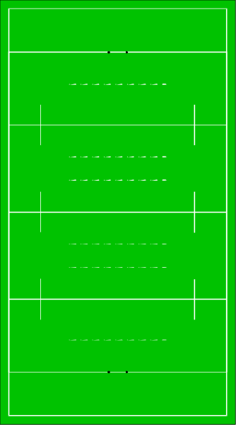The image shows a green field with white lines drawn on it to create an illusion of depth and perspective.