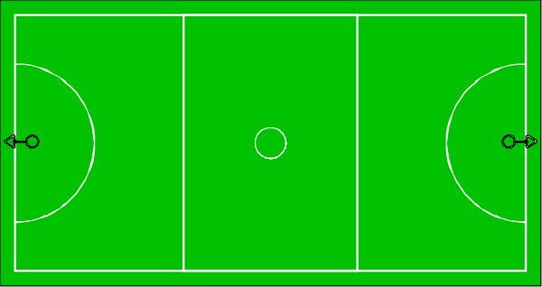 The image shows a green soccer field with two goals on it, indicating that there is an ongoing game of soccer taking place between teams A and B in this particular frame captured from above.