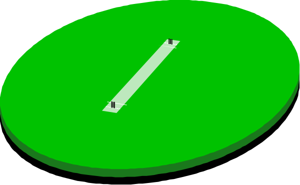 The image shows a green circle with two overlapping white circles inside it on top of another larger grayish-green oval shape that has an arrow pointing to one side within its boundary.