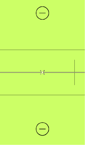 The image shows a simple line drawing of two rectangles with different lengths on either side connected by an arrow pointing to them from above.