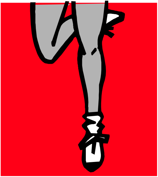 The image shows a cartoon of an athletic leg with shin guards on it against a red background.