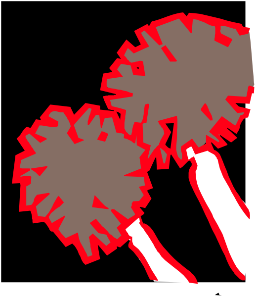The image shows three red pom poms with a black background.