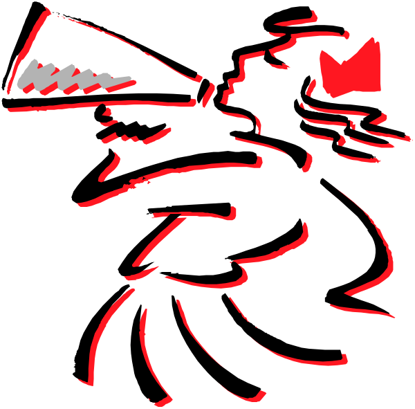 The image shows a black silhouette of an animated character playing a saxophone with red lines indicating movement on what appears to be a dark background.