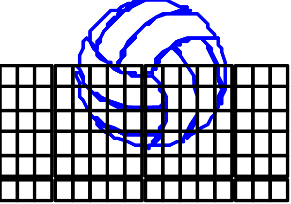 The image shows a pixelated volleyball with white lines forming its shape against a black background on what appears to be an electronic device screen displaying this graphic as part of some software interface.
