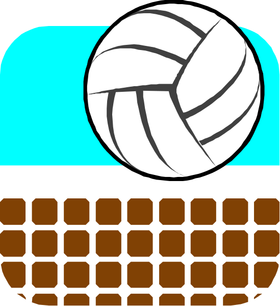 The image shows a volleyball icon with brown dots around it on what appears to be an app interface background that includes blue squares forming patterns resembling ice cubes in front of a white square, all set against a gray backdrop.