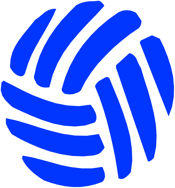 The image shows a blue volleyball with white lines representing its netting against a black background on the left side of an icon that resembles a soccer ball in color but is stylized to look like it's made up of smaller balls, suggesting motion or action, and there are no texts present.