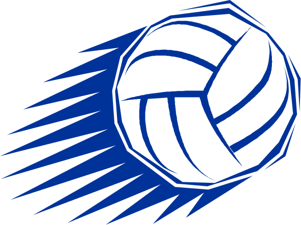 The image shows a volleyball with blue lines on it against a black background.