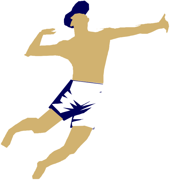 The image shows a black and white silhouette of an athlete performing two different poses: on top is a pose with one leg extended forward in front of them while their arms are outstretched to either side, suggesting movement; below it is another pose where both legs appear bent at the knees as if they're jumping or leaping. The silhouette has no facial features and appears to be wearing shorts that flare slightly around the bottom edges.