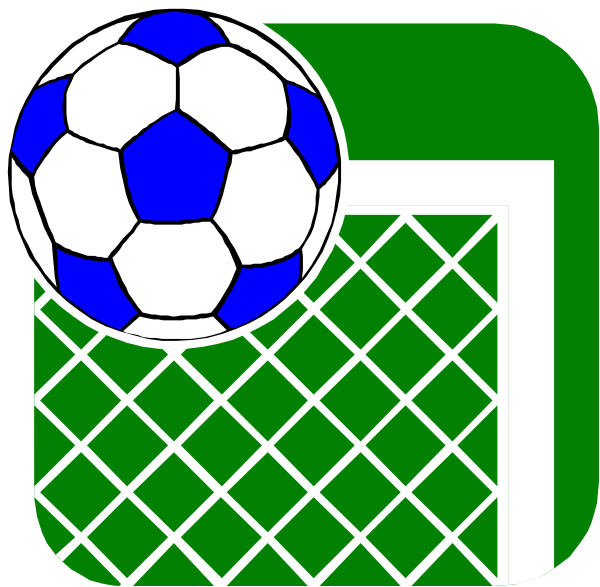 The image shows a soccer ball on top of a green goal net with two white balls behind it against an orange background.