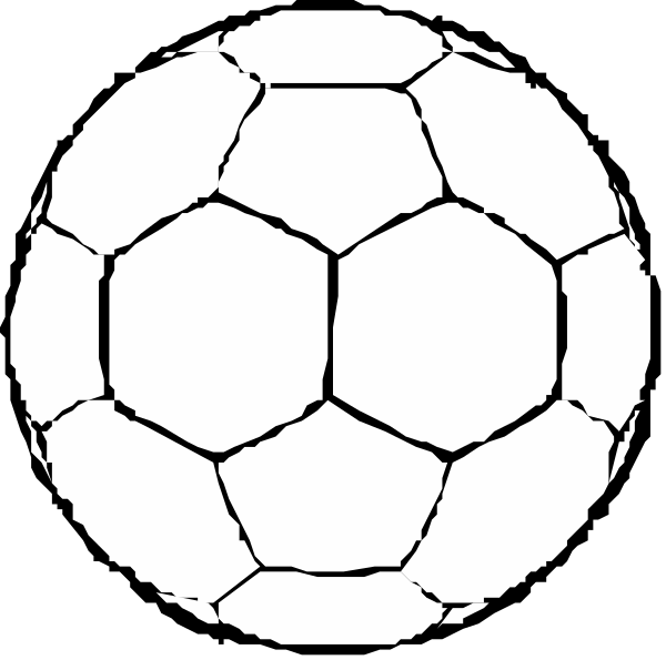 The black and white image shows three soccer balls of varying sizes with a hexagonal pattern on each side; no other elements present in this clip-art illustration.
