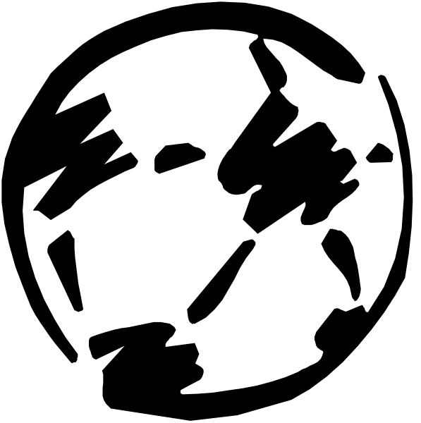 The black and white silhouette of a globe with various landmasses outlined by jagged lines against an unseen background.