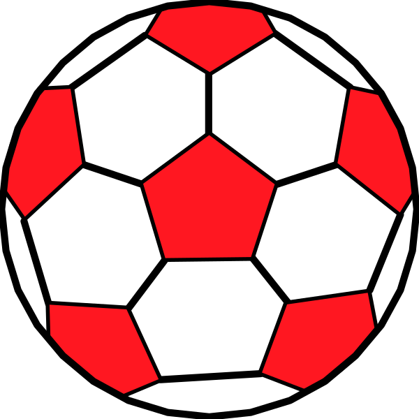 The image shows a black background with red shapes that resemble soccer balls arranged to form an abstract pattern.