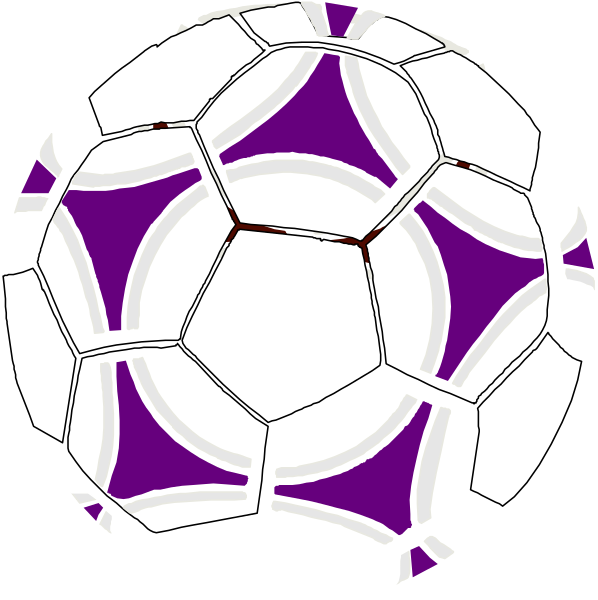 The image shows a soccer ball with purple hexagons on it against a black background.