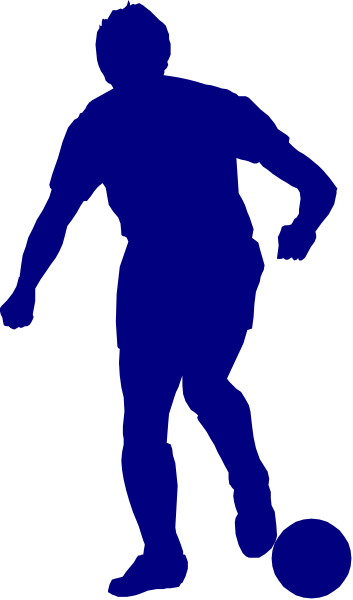 The image shows a black silhouette of an athlete playing soccer on what appears to be a gray background with white stripes running horizontally across it.