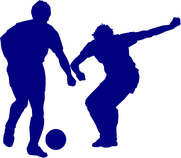 The black and white silhouette of three athletes playing soccer with a ball on what appears to be an electronic scoreboard background.