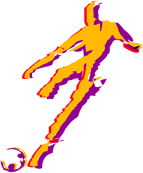 The image shows a pixelated soccer player kicking a ball on an unseen field with no visible background details.