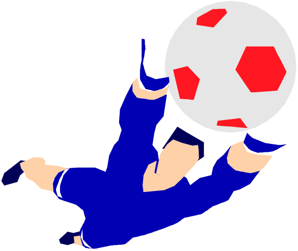 The image shows a soccer ball being kicked by an animated goalie into a net with his hands outstretched to catch it in front of him on what appears to be a black background.