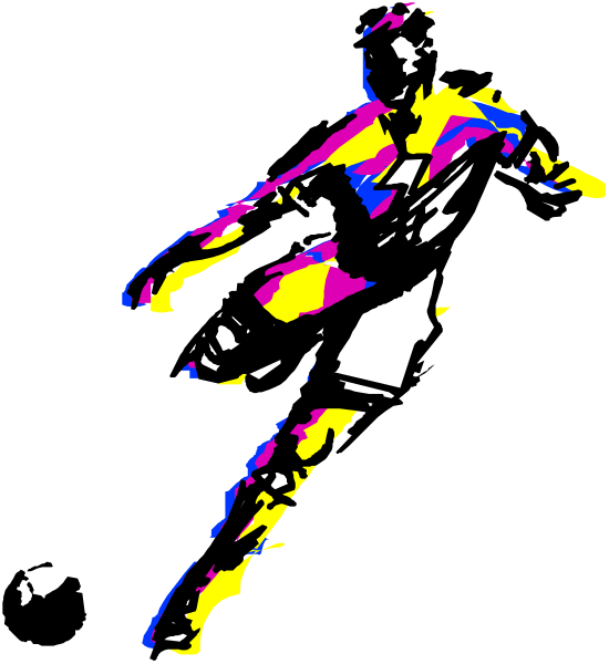 The image shows a pixelated soccer player kicking a ball on an unseen field with no visible audience or other players around them.