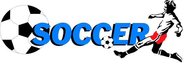 The image shows a banner with text that reads "SOCCER" at top right corner against an illustration of soccer balls in motion on left side; below it is another word "FOOTBALL," and there's also a small graphic resembling a person playing football, all set within the confines of what appears to be a banner.