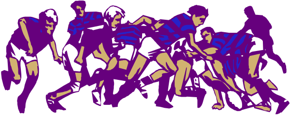 The image shows a group of soccer players on a field during a game with their jerseys pulled over them as if celebrating something together in purple tones against a grey background.