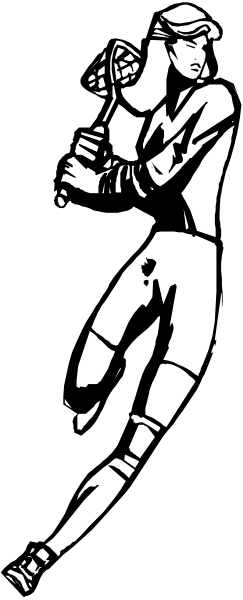 The black and white illustration shows a person holding a tennis racket on what appears to be an outdoor court with lines marking boundaries for play.