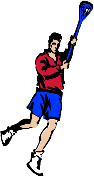 The image shows a person playing lacrosse with a stick on their hand against a black background.