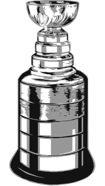 The trophy on display has a silver base with two handles at either end of its body; it is adorned in black and white stripes that run vertically down both sides.