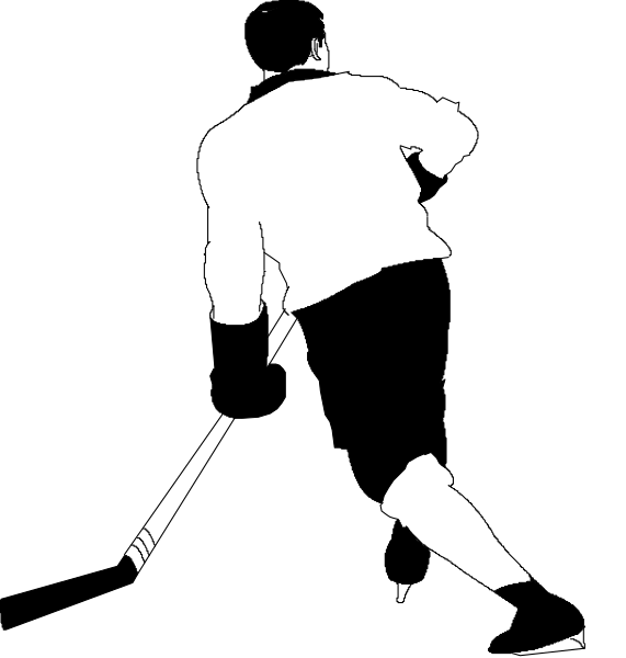 The black silhouette of a person standing next to two trees with leaves on them against an empty background.