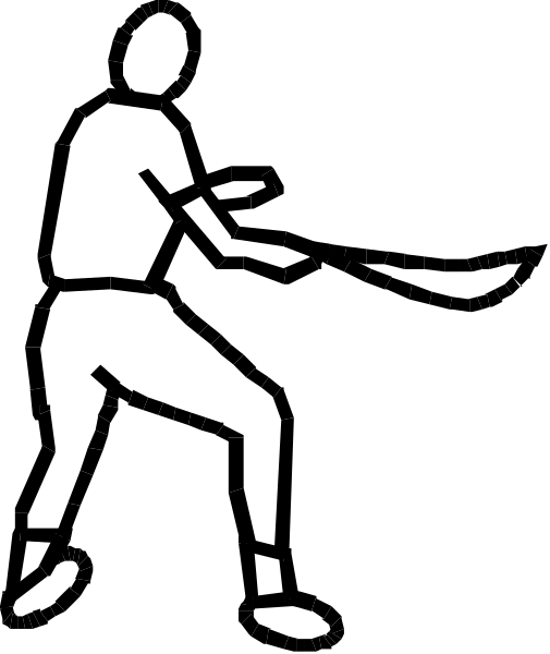 The image shows a black silhouette of an athlete holding two tennis rackets crossed over each other against a white background with no additional details visible in this small clip-art size version.