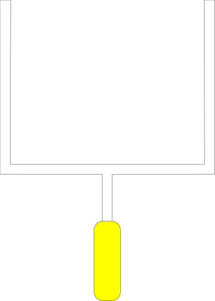The image shows a simple black and white diagram of an electrical circuit with two wires connected to each other by a yellow component that resembles a light bulb at one end and is attached to another object, possibly representing a switch or control device on its right side.