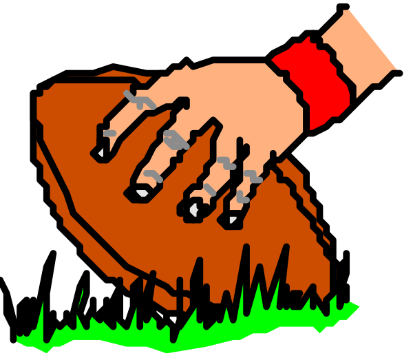 The image shows a cartoon depiction of an American football player holding onto his helmet while standing on grass with a sports ball in front of him; he is wearing red pads around one arm.