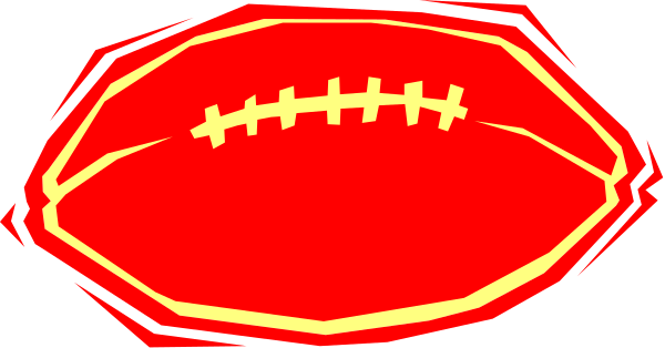 The image shows a red football with white stitching on it against an unseen background.