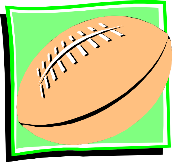 The image shows a cartoon depiction of an orange football with white stitching on it inside what appears to be a green square frame against a black background.
