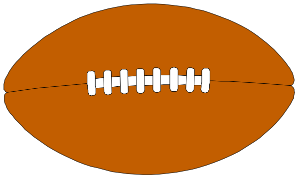 The image shows a football with stitched lines representing its panels against an orange background that resembles end zones on either side of it.
