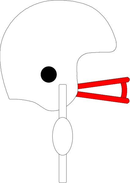 The black and white silhouette of a football helmet with an open mouthpiece on top against a dark background.