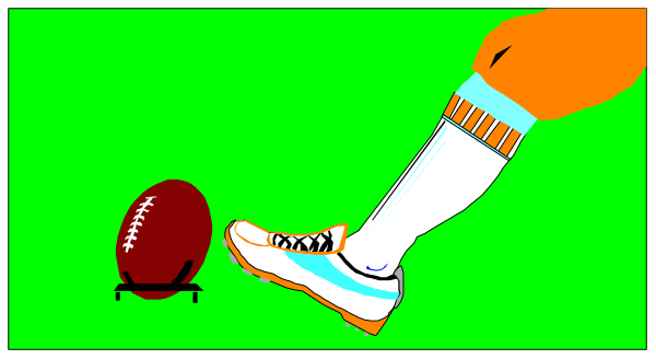 The image shows a pixelated representation of an American football player holding a sports ball with cleats on his feet inside what appears to be a green boundary box within another larger one that is white in color.