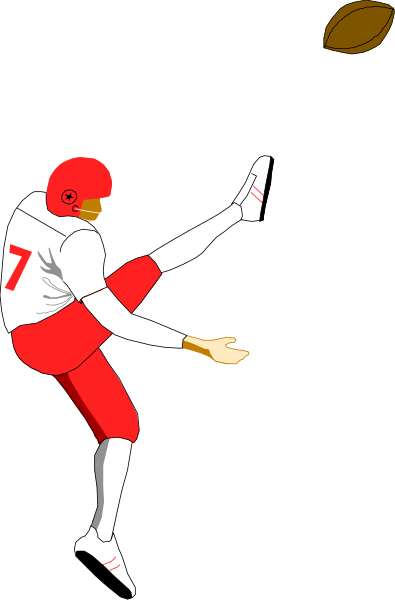 The image shows a black and white illustration of an American football player mid-action during what appears to be a kickoff play in a game.
