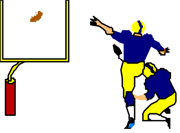 The image shows a pixelated representation of two football players on an American gridiron field with goalposts; there is no visible text in this clip-art illustration.