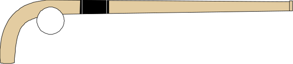 The image shows a black and white illustration of an ice hockey stick with its blade pointing towards the top right corner against a gray background.