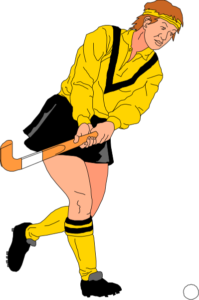 The illustration depicts a male rugby player wearing yellow attire with black shorts holding an oar while standing on grass in front of trees during daylight hours.