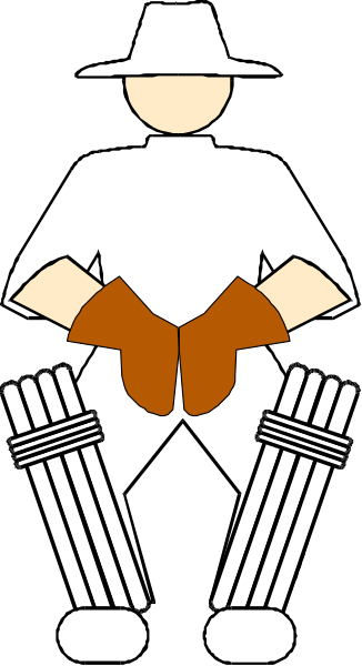 The image shows a cartoon of an old man sitting on his knees with baseball equipment around him; he is wearing gloves and holding bats in each hand while seated next to what appears to be a cricket stump, suggesting that this could represent both sports given their similarities.