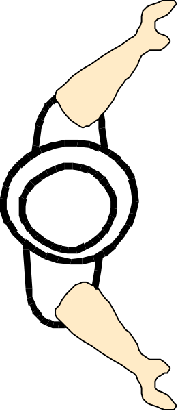 The image shows a black and white illustration of an animated character performing gymnastics on what appears to be balance beam bars with their hands outstretched for support.
