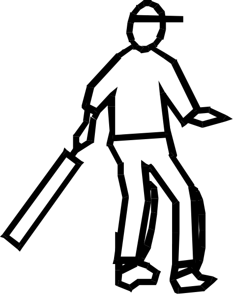 The black and white silhouette of a person holding an object that resembles a baseball bat with two hands on either end while standing upright against a dark background.