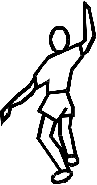 The black and white silhouette of a person playing tennis on an outdoor court with lines indicating movement through space.