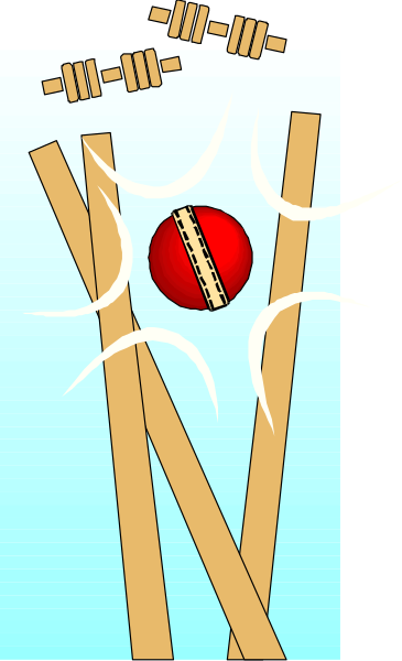 The image shows a cartoon depiction of three wooden sticks with two red balls on top falling from an unseen height onto another stick below them in what appears to be mid-air motion against a blue background, suggesting movement and action.