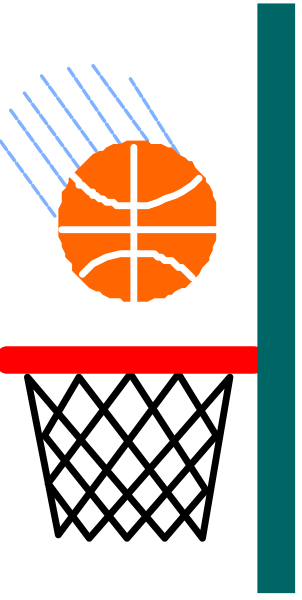 The image shows a pixelated representation of an orange basketball with white lines indicating its shape against a black background on the left side; in contrast to this is a red vertical bar that appears solid without any detailing, suggesting it might be part of another object or structure not fully visible within the frame provided.